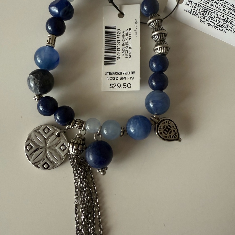 Silver and Blue Stones Beaded Chico’s Bracelet